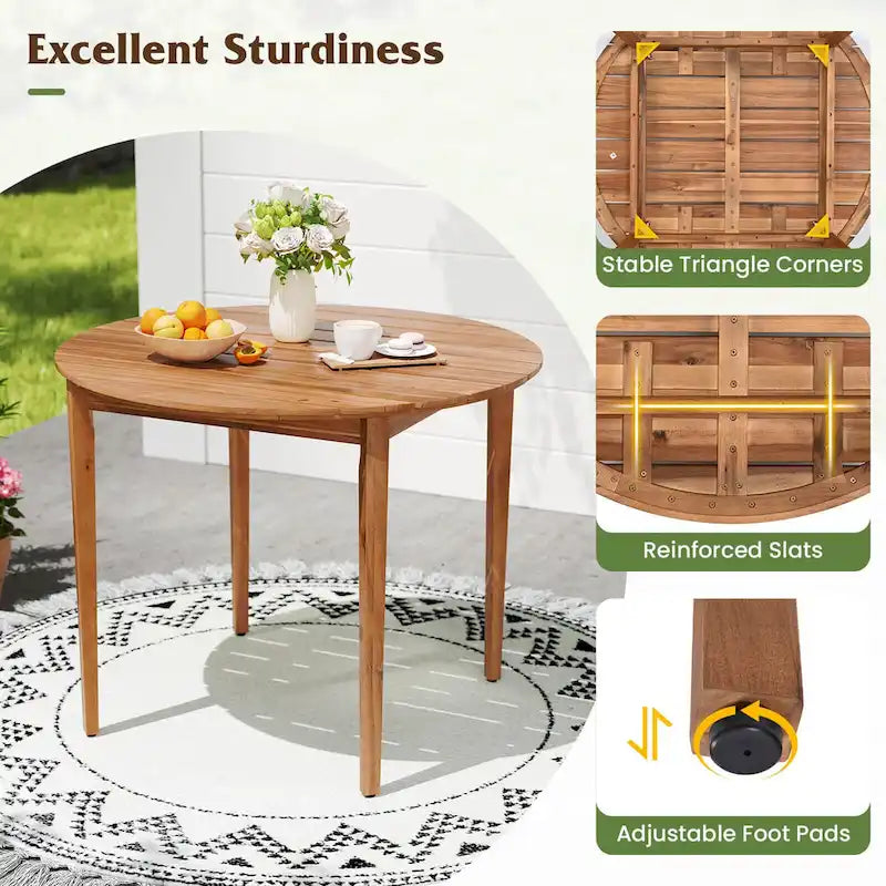 Costway Tavolo da Pranzo Rotondo da Esterno per 4 Persone 91 cm in Legno di Acacia - Vedi Dettagli