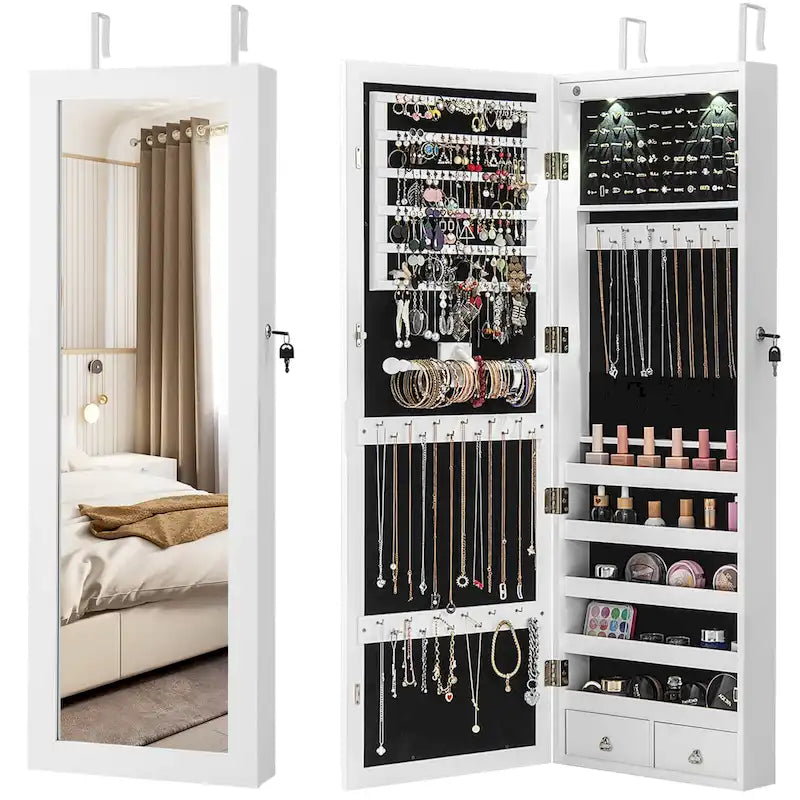 Mobile Portagioie Costway con Specchio a Figura Intera e - 14,5 x 4 x 48,5/50,5 (L x P x A)