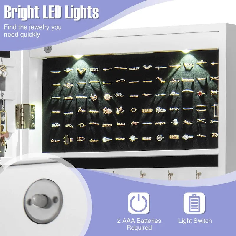 Costway Mirror Jewelry Cabinet with Full Length Clear Mirror & - 14.5 x 4 x 48.5/50.5 (L x W x H)