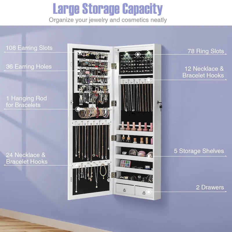 Mobile Portagioie Costway con Specchio a Figura Intera e - 14,5 x 4 x 48,5/50,5 (L x P x A)