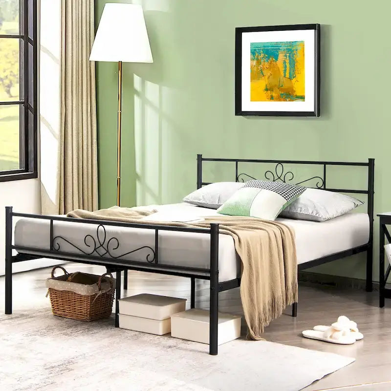Costway Struttura letto a piattaforma in metallo matrimoniale/queen/full con testiera e