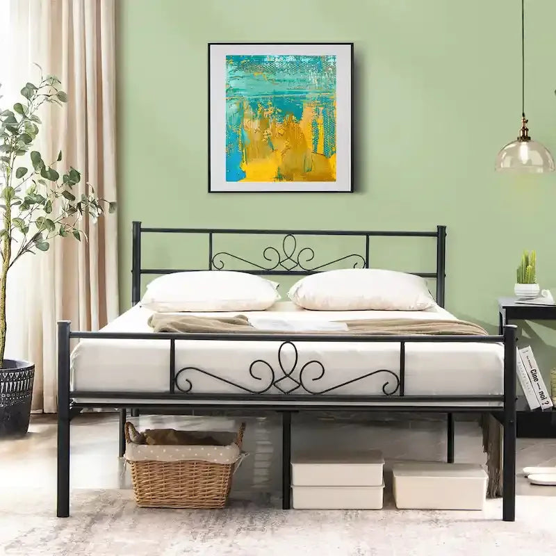 Costway Struttura letto a piattaforma in metallo matrimoniale/queen/full con testiera e