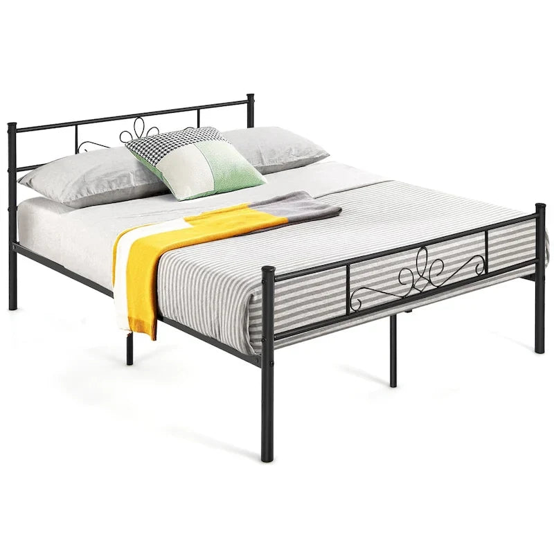 Costway Struttura letto a piattaforma in metallo matrimoniale/queen/full con testiera e