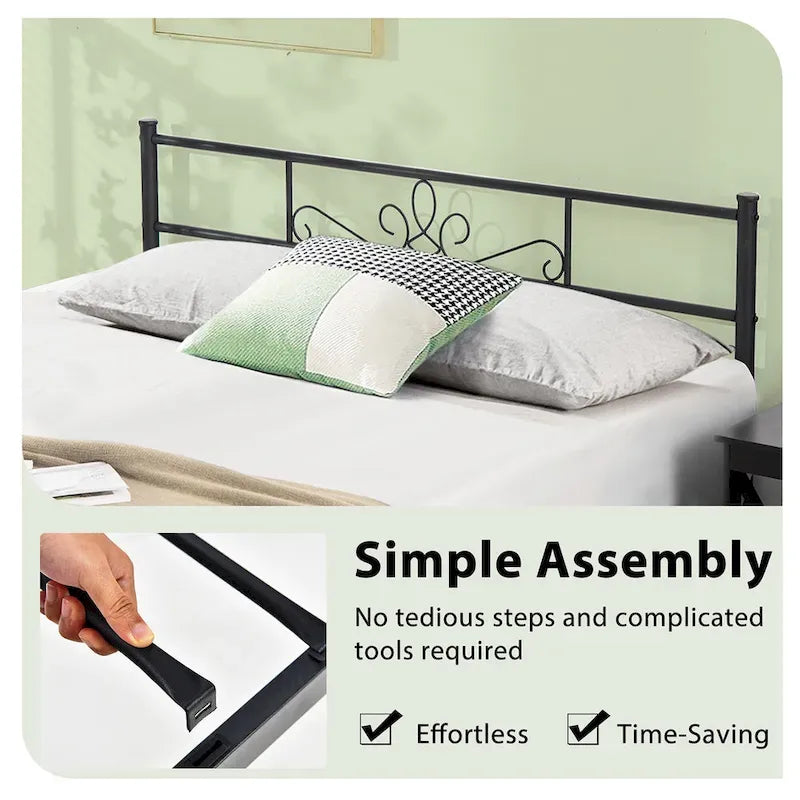 Costway Struttura letto a piattaforma in metallo matrimoniale/queen/full con testiera e