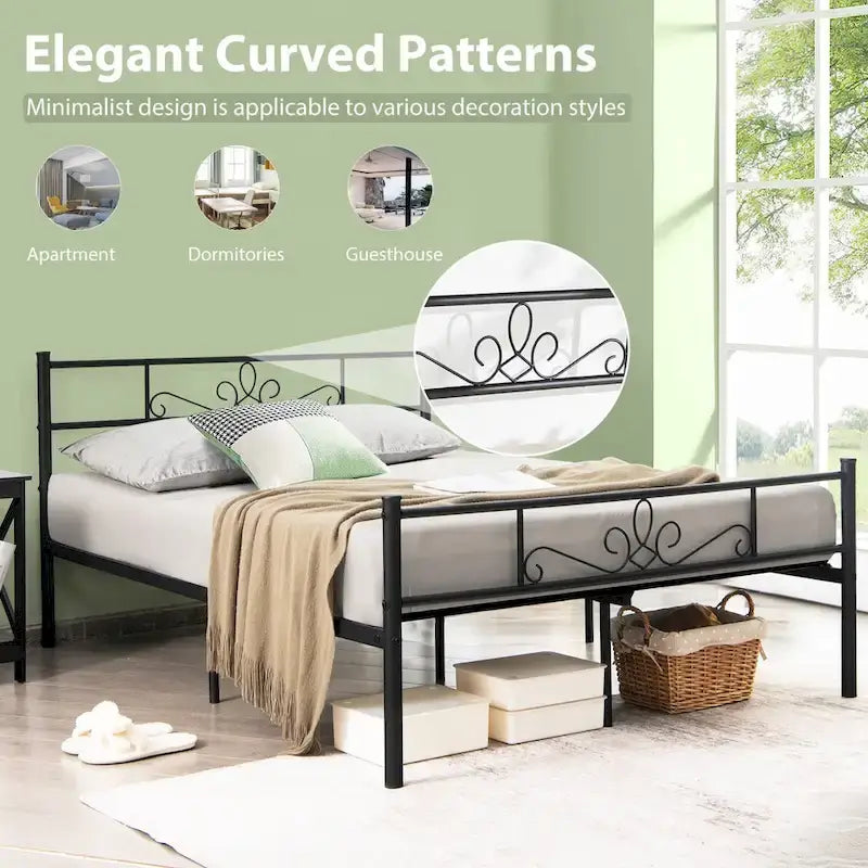 Costway Struttura letto a piattaforma in metallo matrimoniale/queen/full con testiera e