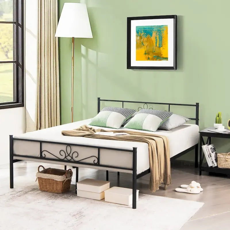 Costway Struttura letto a piattaforma in metallo matrimoniale/queen/full con testiera e