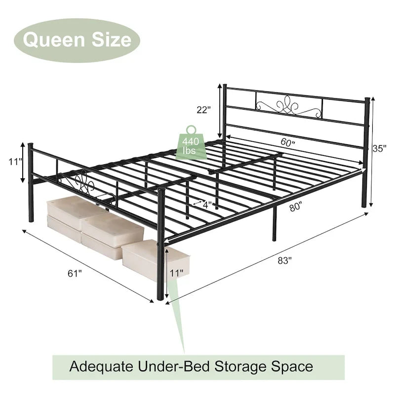 Costway Struttura letto a piattaforma in metallo matrimoniale/queen/full con testiera e