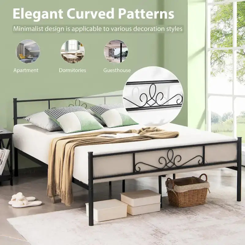 Costway Struttura letto a piattaforma in metallo matrimoniale/queen/full con testiera e
