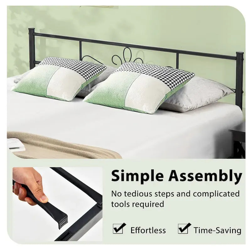 Costway Struttura letto a piattaforma in metallo matrimoniale/queen/full con testiera e