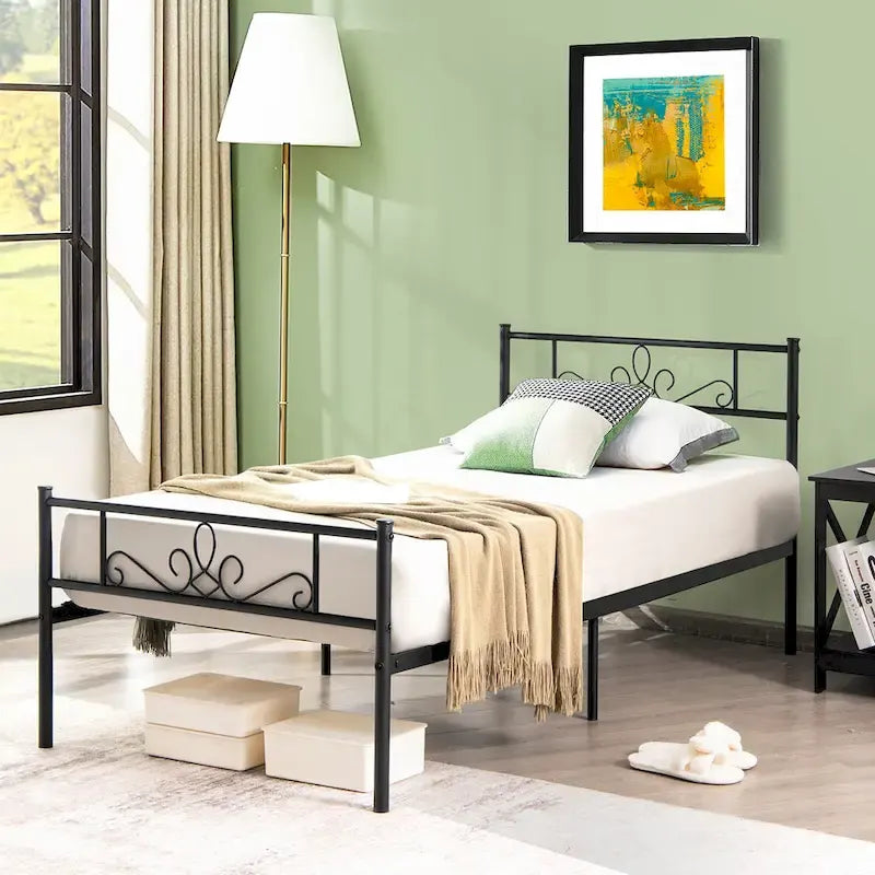Costway Struttura letto a piattaforma in metallo matrimoniale/queen/full con testiera e