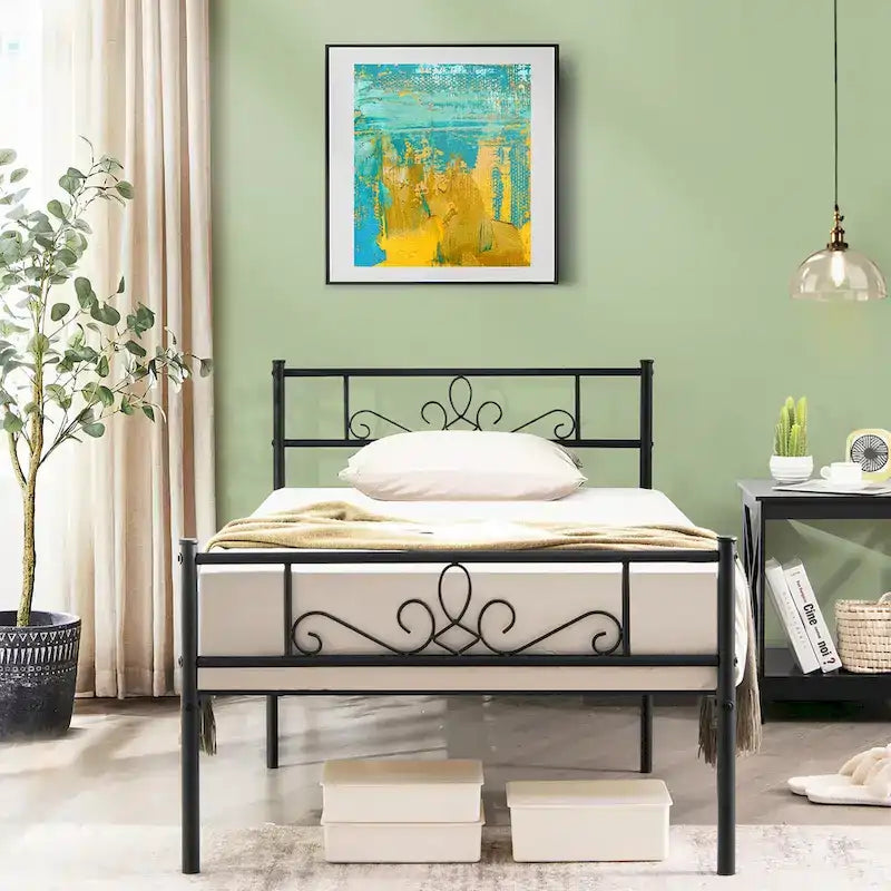 Costway Struttura letto a piattaforma in metallo matrimoniale/queen/full con testiera e