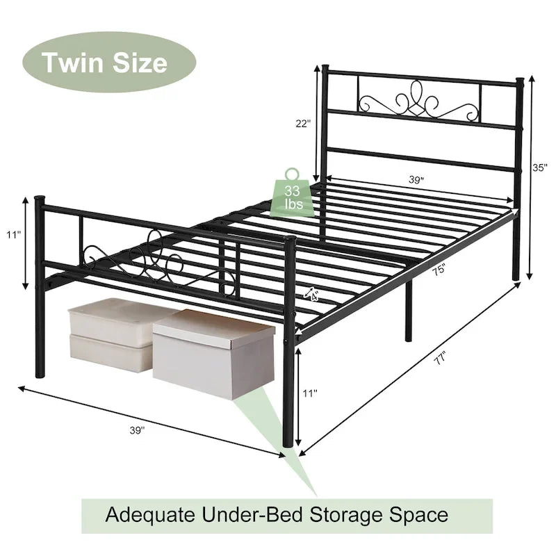 Costway Struttura letto a piattaforma in metallo matrimoniale/queen/full con testiera e