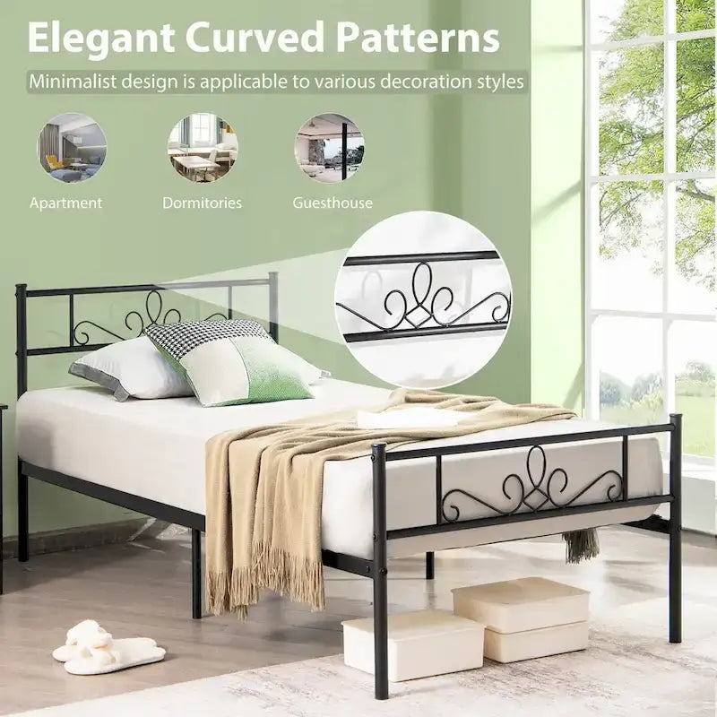 Costway Struttura letto a piattaforma in metallo matrimoniale/queen/full con testiera e