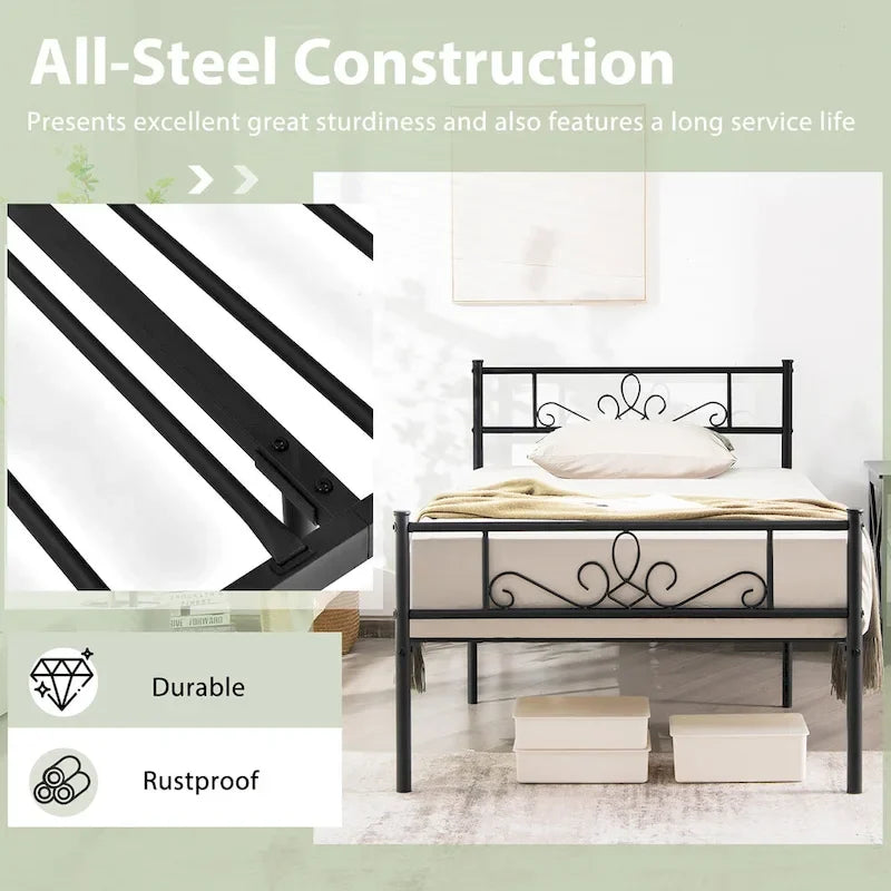 Costway Struttura letto a piattaforma in metallo matrimoniale/queen/full con testiera e