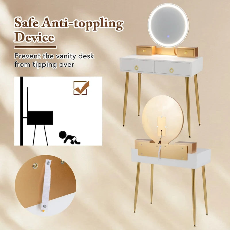 Costway Set Tavolino da Trucco con Sgabello e Specchio Illuminato a 3 Colori - Vedi Dettagli
