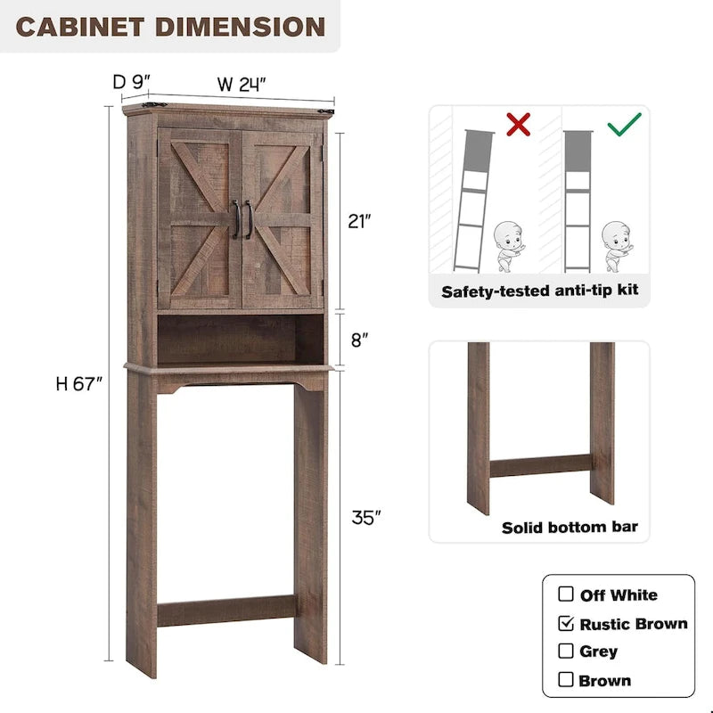 Pensile da bagno sopra il WC in stile rustico, armadietto da bagno alto 170 cm