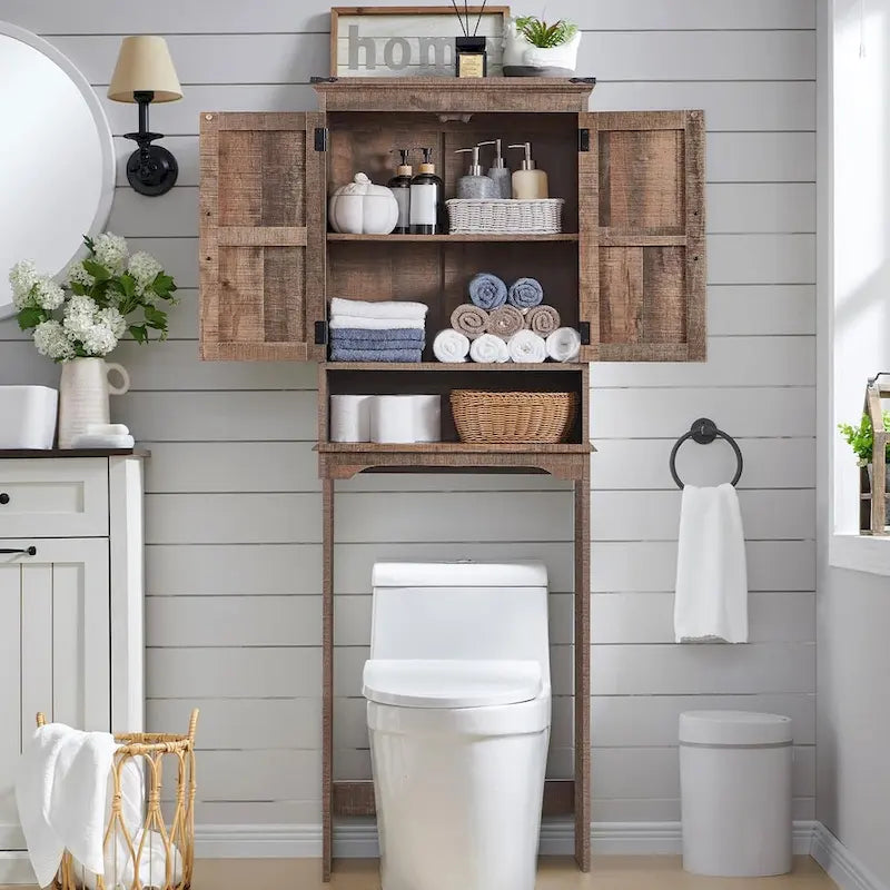Pensile da bagno sopra il WC in stile rustico, armadietto da bagno alto 170 cm