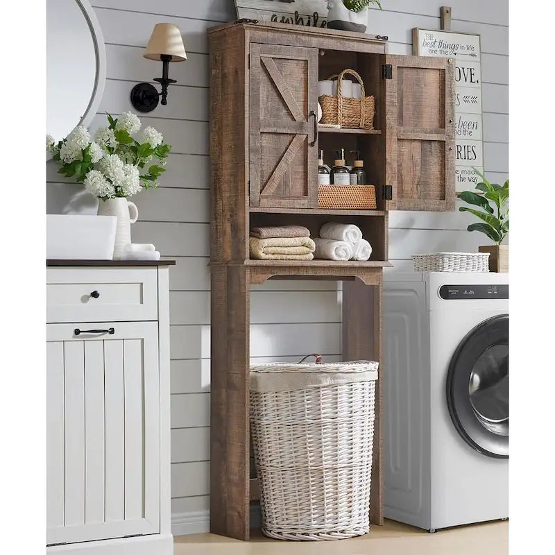 Pensile da bagno sopra il WC in stile rustico, armadietto da bagno alto 170 cm