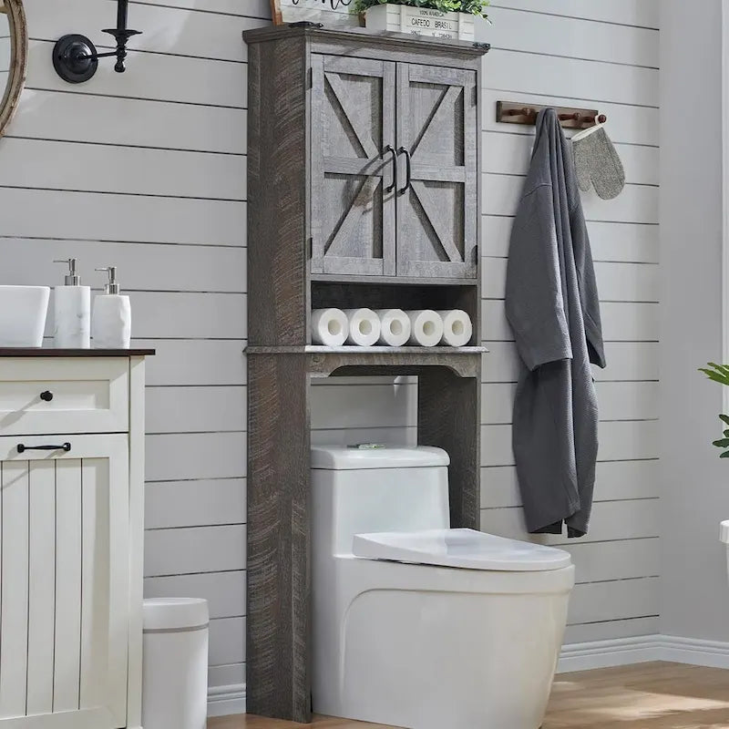 Pensile da bagno sopra il WC in stile rustico, armadietto da bagno alto 170 cm