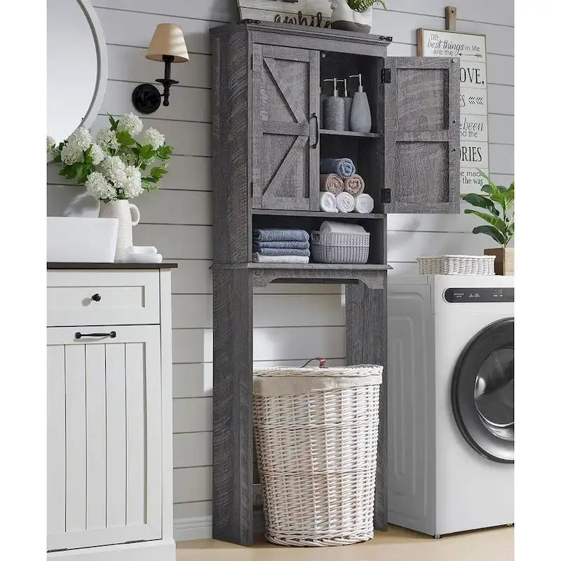 Pensile da bagno sopra il WC in stile rustico, armadietto da bagno alto 170 cm