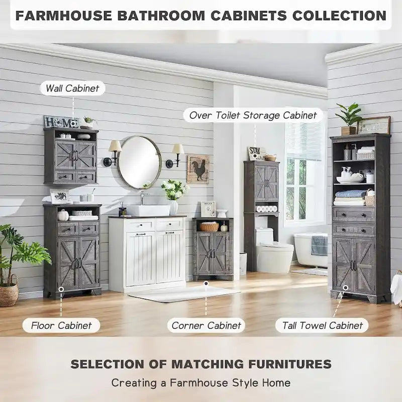 Pensile da bagno sopra il WC in stile rustico, armadietto da bagno alto 170 cm