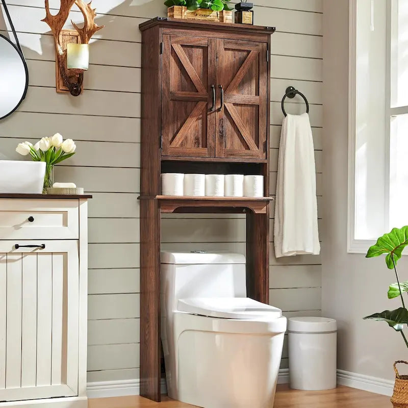 Pensile da bagno sopra il WC in stile rustico, armadietto da bagno alto 170 cm
