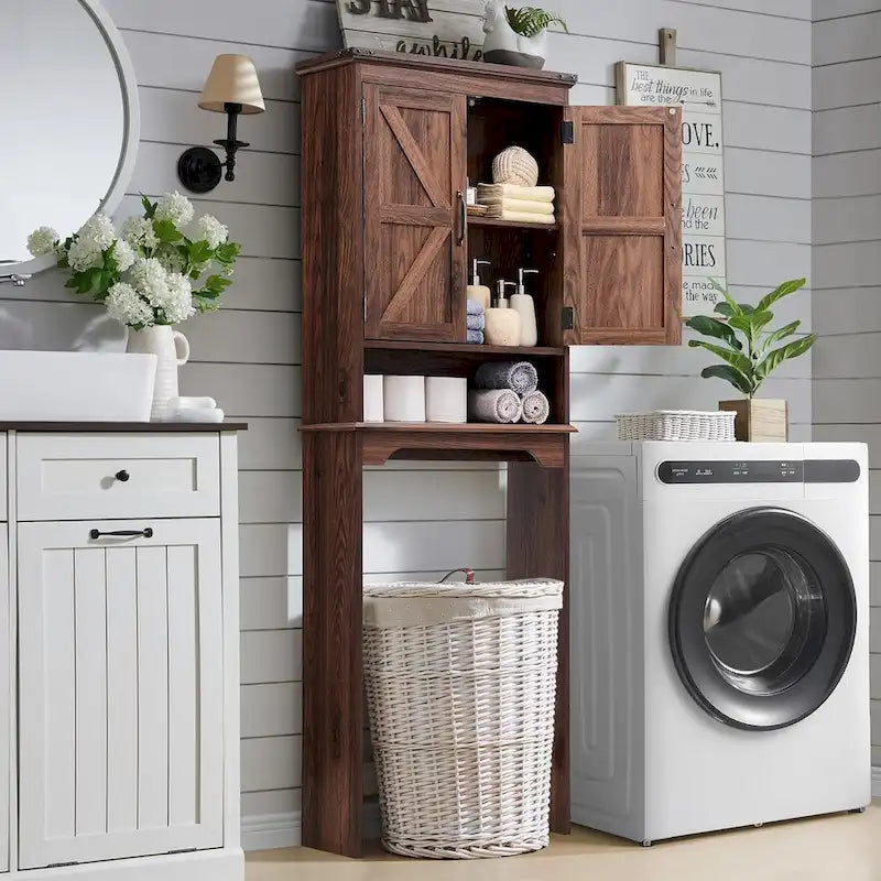 Pensile da bagno sopra il WC in stile rustico, armadietto da bagno alto 170 cm