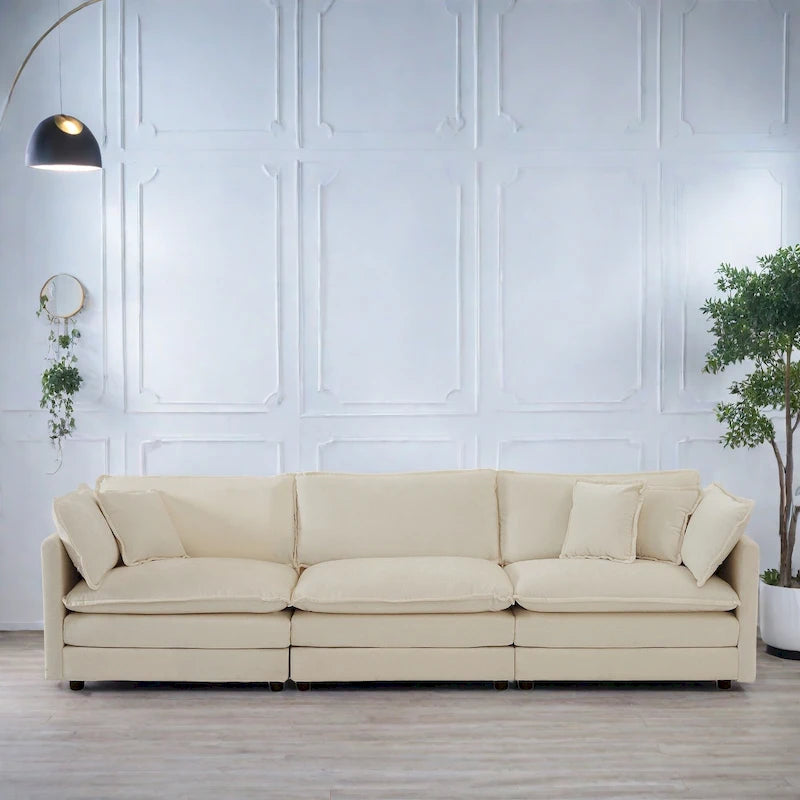 111.5 Chenille 4-Seater Sofa with Customizable Configurations and Premium Comfort