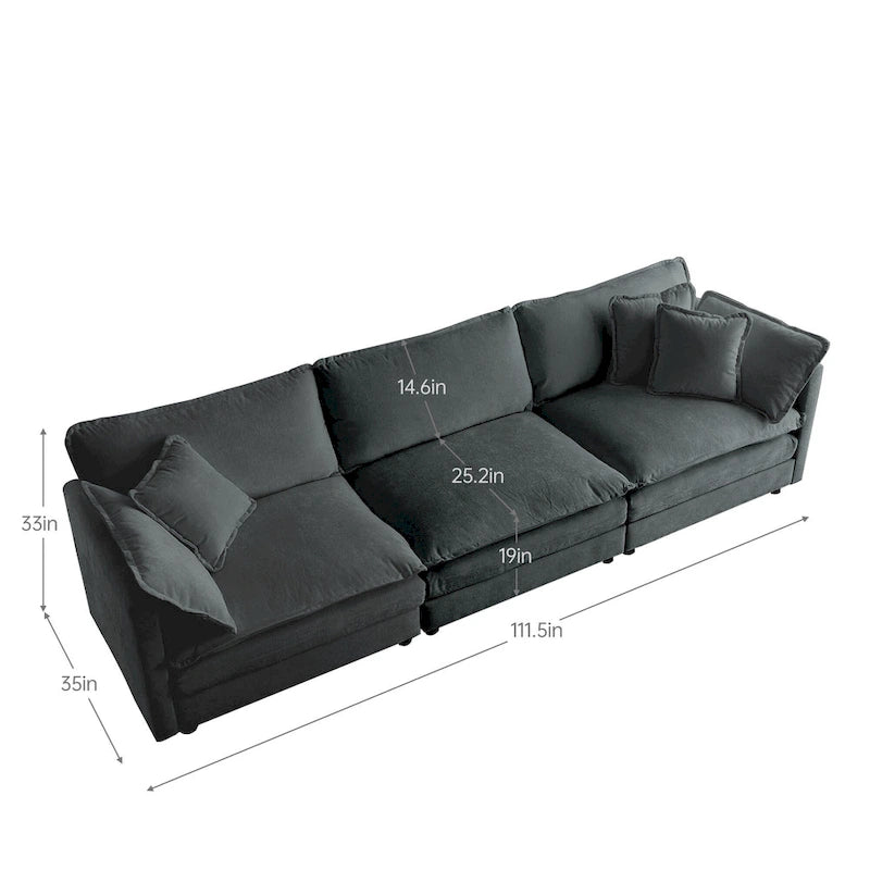 111.5 Chenille 4-Seater Sofa with Customizable Configurations and Premium Comfort