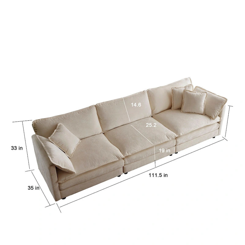 111.5 Chenille 4-Seater Sofa with Customizable Configurations and Premium Comfort