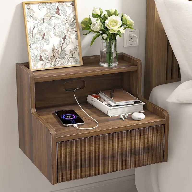 Anmytek, set di 2 comodini moderni da parete con cassetto portaoggetti e ripiano aperto