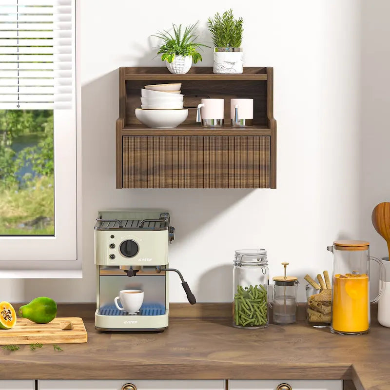 Anmytek, set di 2 comodini moderni da parete con cassetto portaoggetti e ripiano aperto