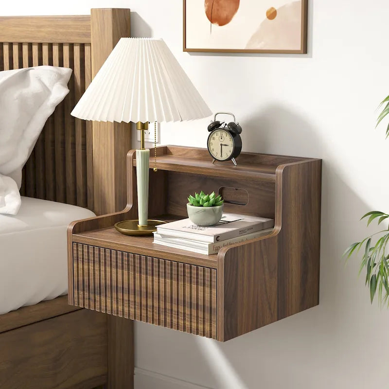 Anmytek, set di 2 comodini moderni da parete con cassetto portaoggetti e ripiano aperto