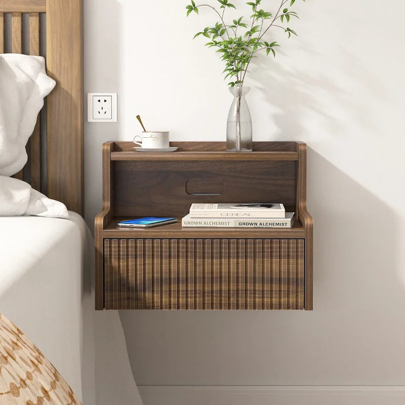 Anmytek, set di 2 comodini moderni da parete con cassetto portaoggetti e ripiano aperto