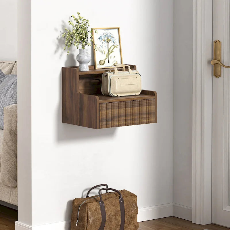 Anmytek, set di 2 comodini moderni da parete con cassetto portaoggetti e ripiano aperto