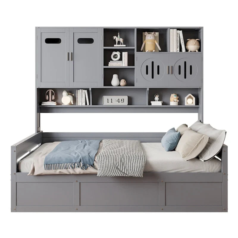 Letto a giorno con libreria Captain e contenitore idraulico, tutto in uno