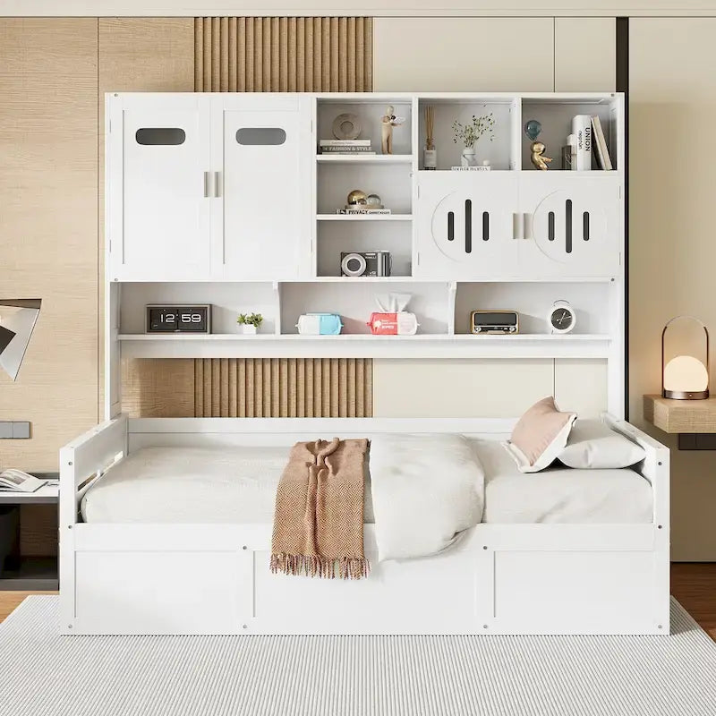 Letto a giorno con libreria Captain e contenitore idraulico, tutto in uno