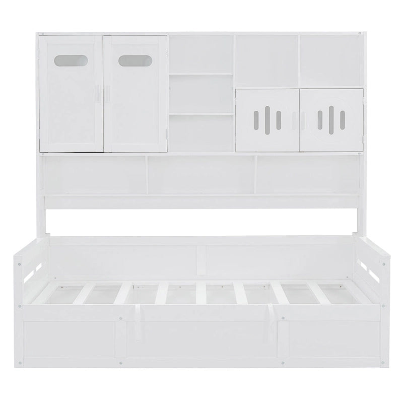 Letto a giorno con libreria Captain e contenitore idraulico, tutto in uno