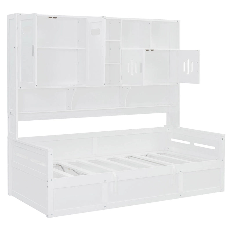 Letto a giorno con libreria Captain e contenitore idraulico, tutto in uno