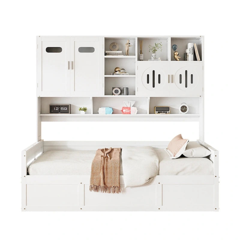 Letto a giorno con libreria Captain e contenitore idraulico, tutto in uno