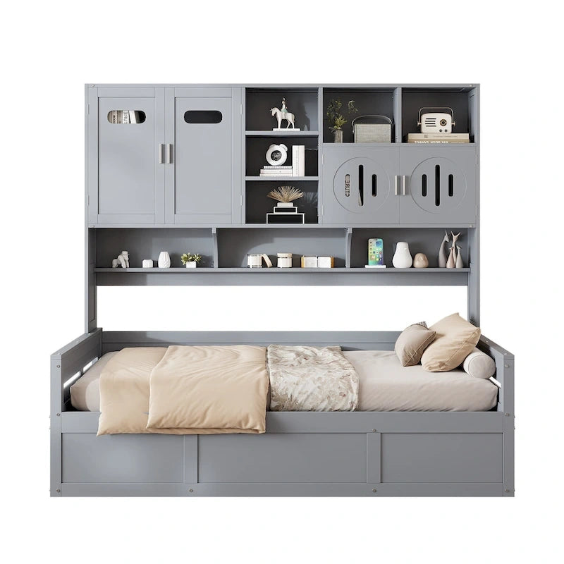Letto a giorno con libreria Captain e contenitore idraulico, tutto in uno