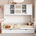 Letto a Giorno con Ampia Libreria in Legno, con Letto Estraibile e Armadio Superiore