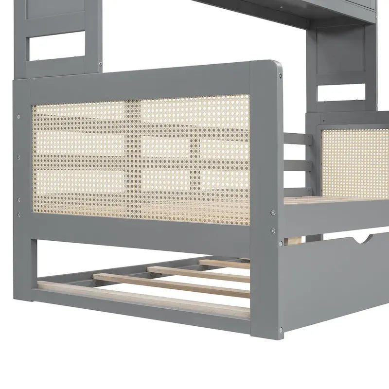 Letto a Giorno con Ampia Libreria in Legno, con Letto Estraibile e Armadio Superiore