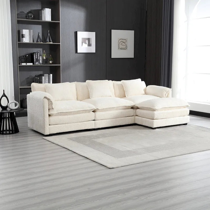 Modular L-Shaped Sectional Sofa, Chenille Fabric 3-Seater Sofa Couch with Chaise and Detachable Armrests for Living Room