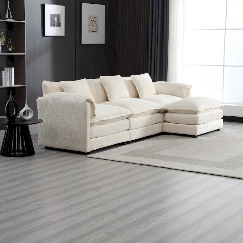 Modular L-Shaped Sectional Sofa, Chenille Fabric 3-Seater Sofa Couch with Chaise and Detachable Armrests for Living Room