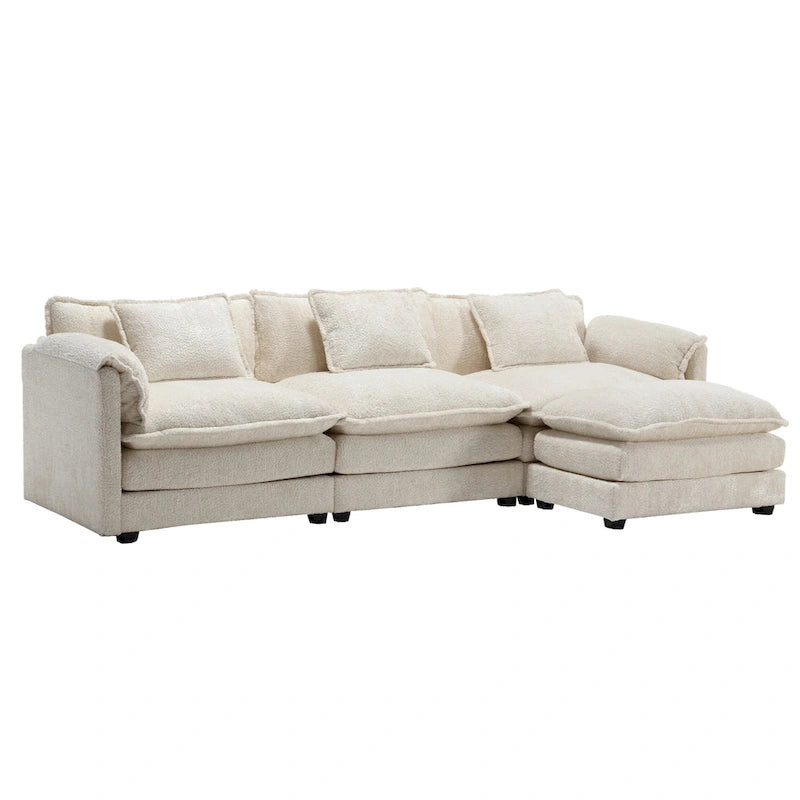 Modular L-Shaped Sectional Sofa, Chenille Fabric 3-Seater Sofa Couch with Chaise and Detachable Armrests for Living Room