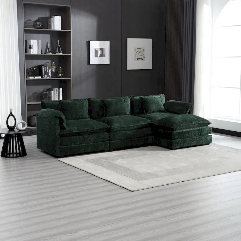 Modular L-Shaped Sectional Sofa, Chenille Fabric 3-Seater Sofa Couch with Chaise and Detachable Armrests for Living Room