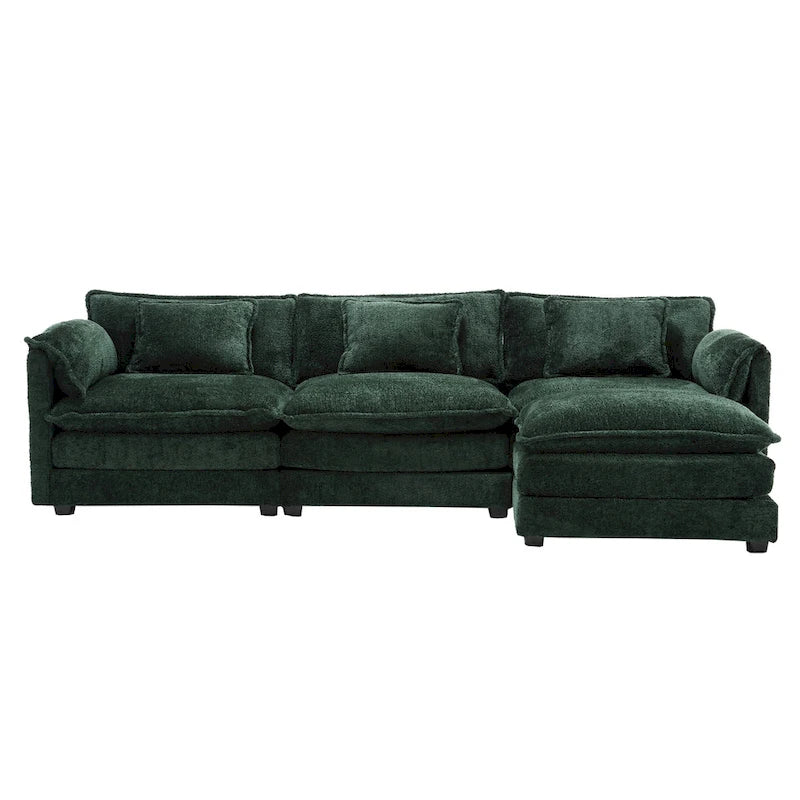 Modular L-Shaped Sectional Sofa, Chenille Fabric 3-Seater Sofa Couch with Chaise and Detachable Armrests for Living Room