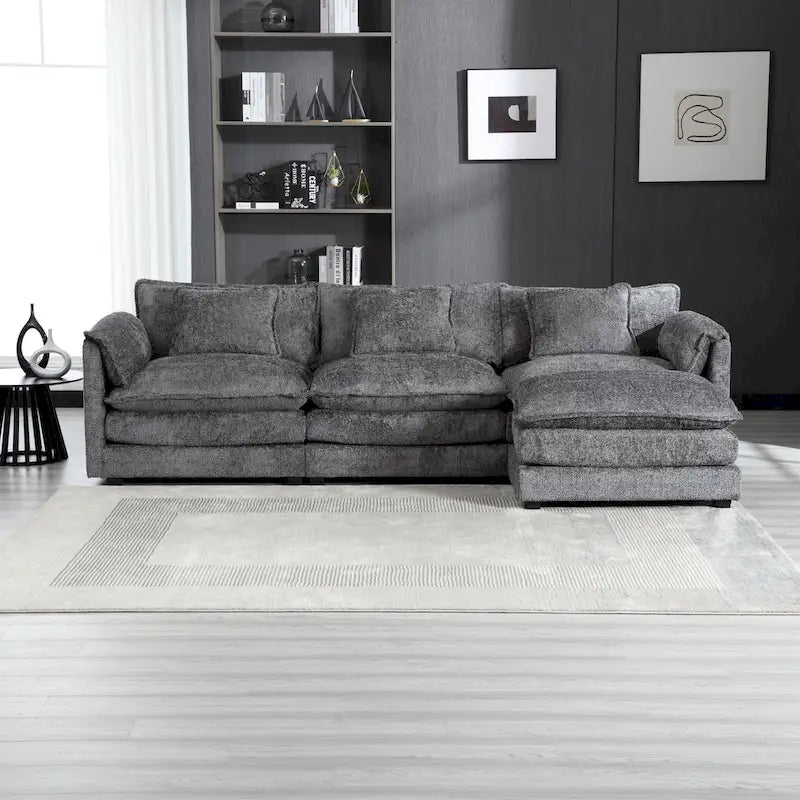 Modular L-Shaped Sectional Sofa, Chenille Fabric 3-Seater Sofa Couch with Chaise and Detachable Armrests for Living Room