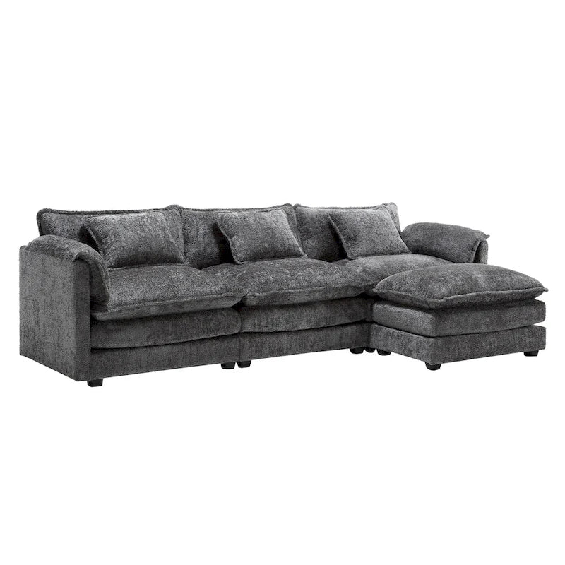 Modular L-Shaped Sectional Sofa, Chenille Fabric 3-Seater Sofa Couch with Chaise and Detachable Armrests for Living Room